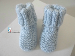 chaussons bleu azur calinou  fait-main tricot bebe modele layette bb
