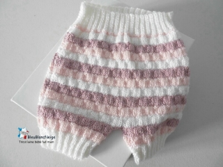 bloomer ou culotte cache couche rose et blanc lait calinou  fait-main tricot bebe modele layette bb