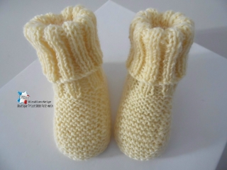 chaussons jaunes merinos bergere de france  fait-main tricot bebe modele layette bb