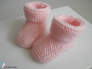 chaussons roses calinou  fait-main tricot bebe modele layette bb