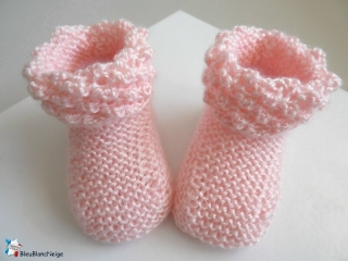 chaussons roses barbapapa calinou  fait-main tricot bebe modele layette bb
