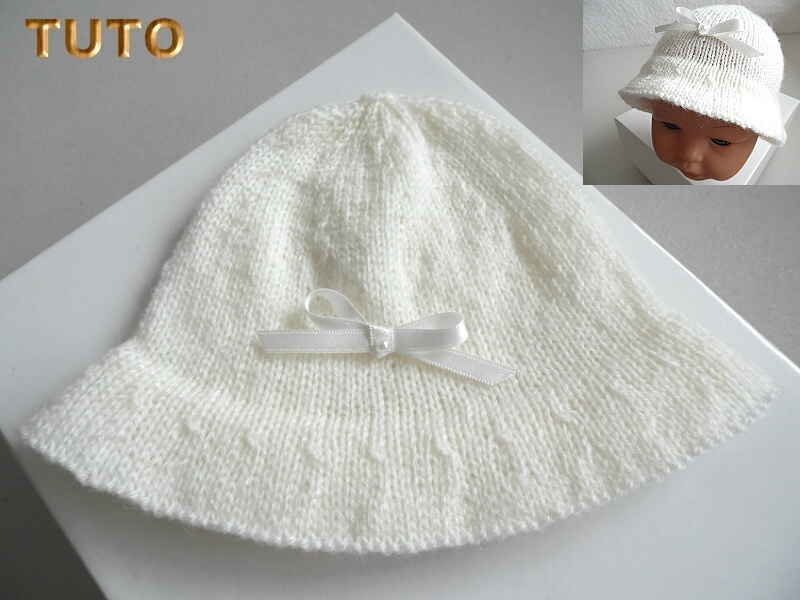chapeau bonnet blanc bb fait-main modele layette bebe patron a tricoter tuto