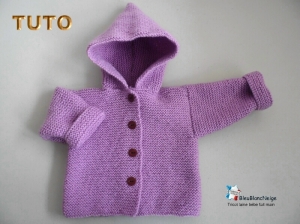 cardigan violet barisienne bb fait-main modele layette bebe patron a tricoter tuto
