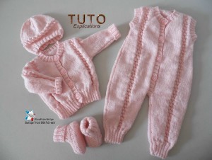 Gilet rose bb bonnet chaussons combinaison tricot bebe