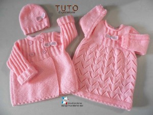 Manteau rose Bonnet et robe tricot bebe à tricoter 