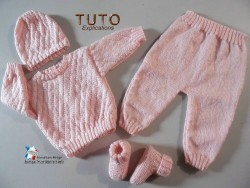 Brassiere rose bonnet pantalon et chaussons bb patron layette bebe a tricoter