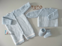 Brassiere bleue, combinaison et chaussons bb layette patron tricot bebe a tricoter
