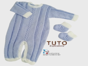 Combinaison bleue et chaussons bb modele layette bebe patron a tricoter tuto
