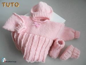 Brassiere rose bonnet et chaussons bb modele layette bebe patron a tricoter tuto