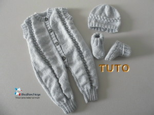 Combinaison bonnet et chaussons bb modele layette bebe patron a tricoter tuto