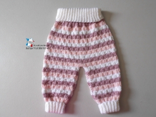 pantalon rose et blanc lait calinou  fait-main tricot bebe modele layette bb