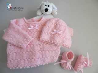 brassiere rose barbapapa, bonnet et chaussons calinou  fait-main tricot bebe modele layette bb